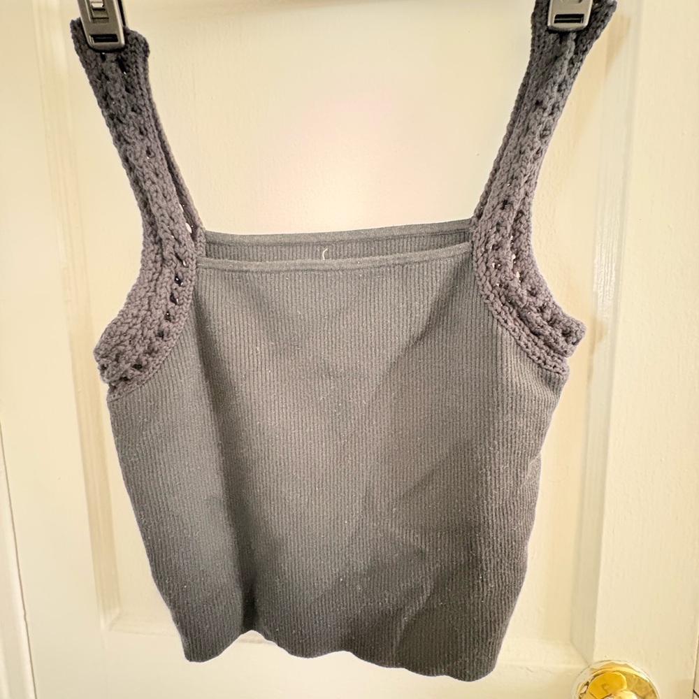 Aerie Black Embellished Fitted Sleeveless Tank Top - Picture 6 of 8